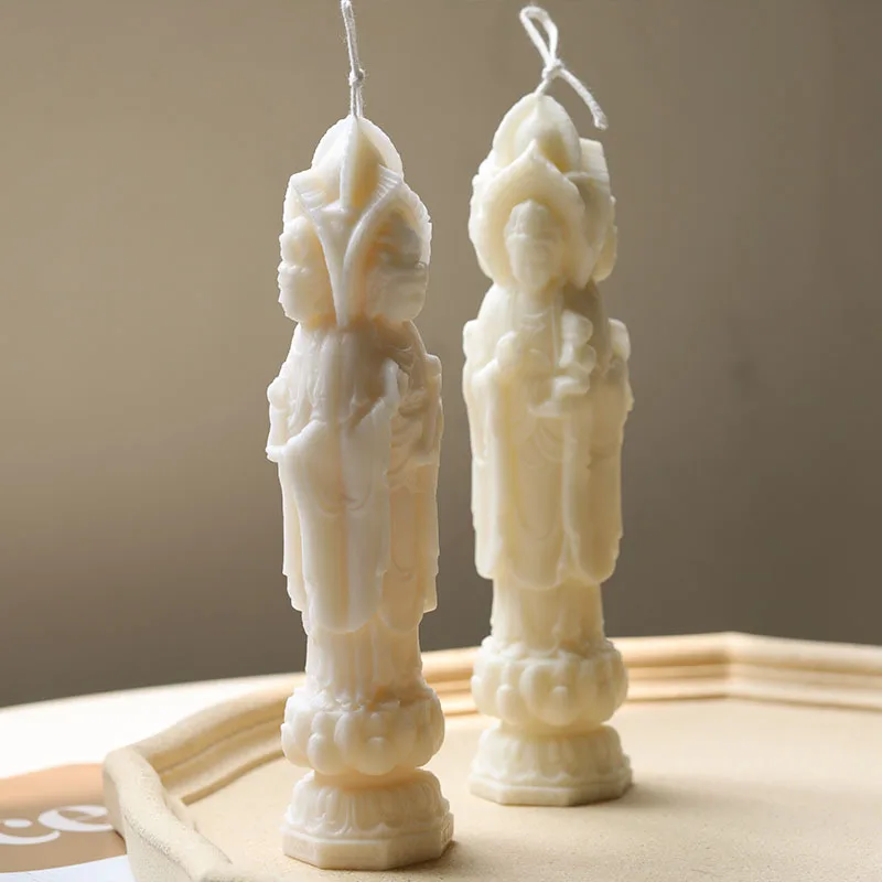 Guanyin Buddha Statue Candle Silicone Mold DIY Three-faced Buddha Candle Making Resin Soap Mold Gifts Craft Supplies Home Decor
