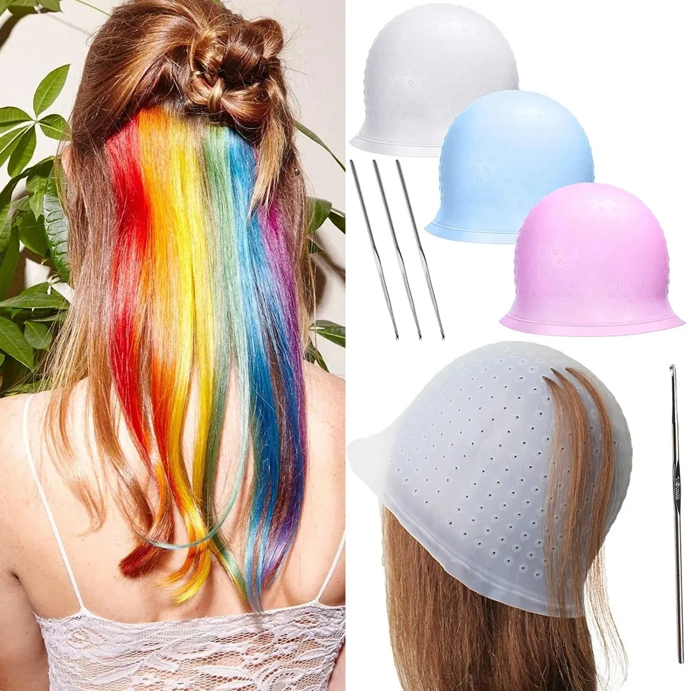 살롱 하이라이트 염색 미용 도구용 바늘이 있는 전문가용 실리콘 헤어 컬러링 캡
