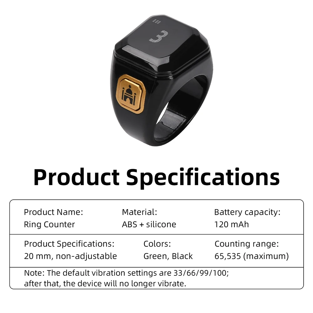 OLED Digitaler Smart Zikr-Ring mit Bluetooth-App, Tasbih-Zähler für Muslimische Gebetszeiten, Vibrationsalarm und Wecker – Detail 10