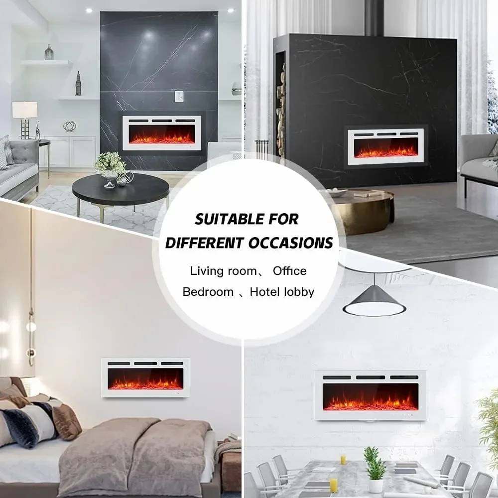 Electric Fireplace Inserts Freestanding Heater for The Living Room Floating Fireplace with 12 LED Colors with Logset and Stones