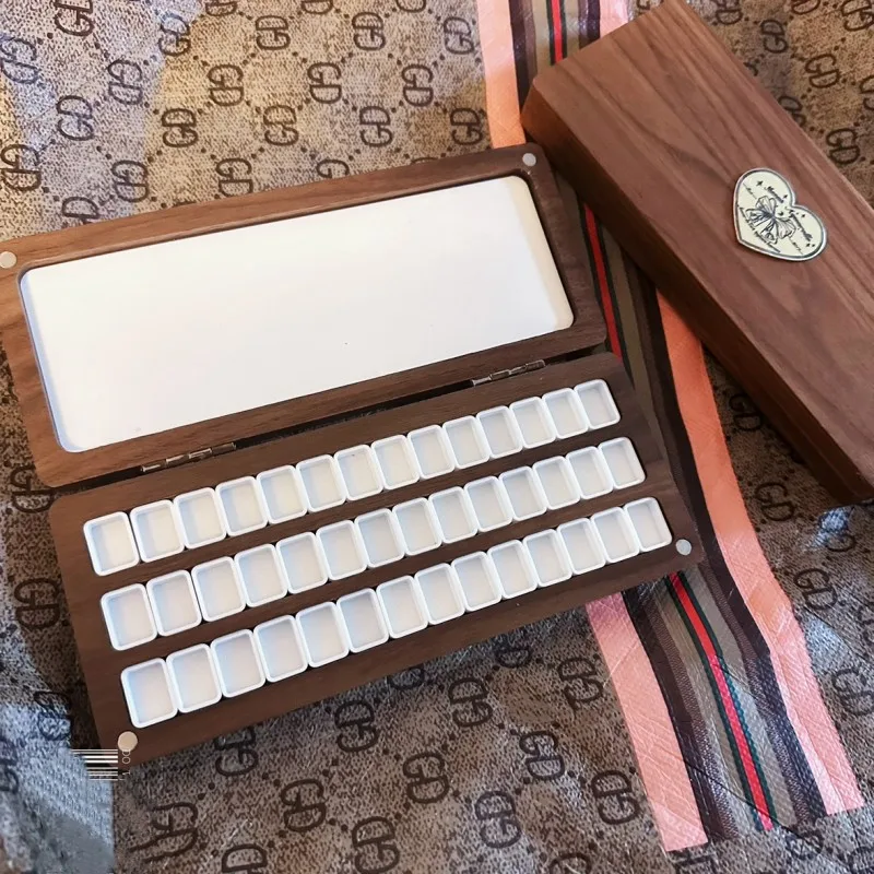 Holzsammlung Tavolozza Portatile per Quaderni di Schizzi, Mini Tavolozza di Colori Viaggio Vuota in Legno, 24 Pozzi Custodia Magnetica per Acquerelli, Guazzo, Pittura Acrilica con 24 Griglie