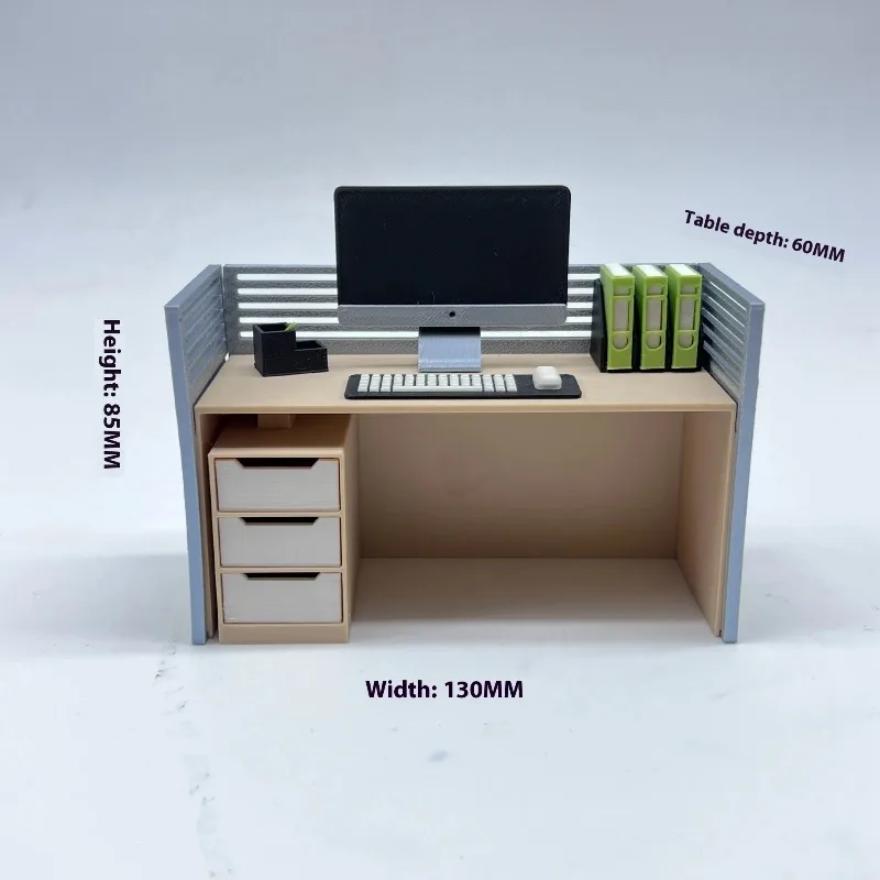 Realistic Office Scene Miniature Set - Filing Cabinet, Desk, and Chair