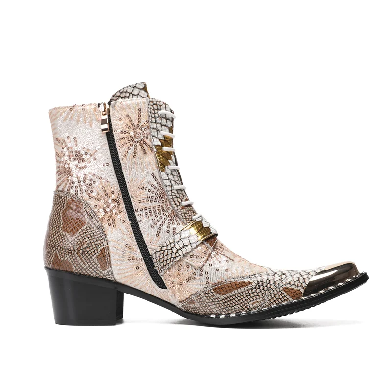Board Luxus High Heels Männer Stud Stiefel Echt leder Stiefeletten schwarz italienische Chelsea Kleid Schuhe spitzen Zehen Cowboy Stiefel – Detail 26