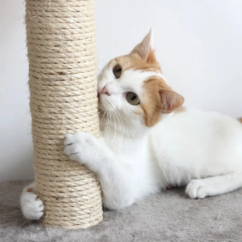 3-Tier Cat Tree - 2 Carpeted Napping Perches, Sisal Rope Scratching Post, Hanging Mouse, and Interactive Cheese Wheel Toy by 5