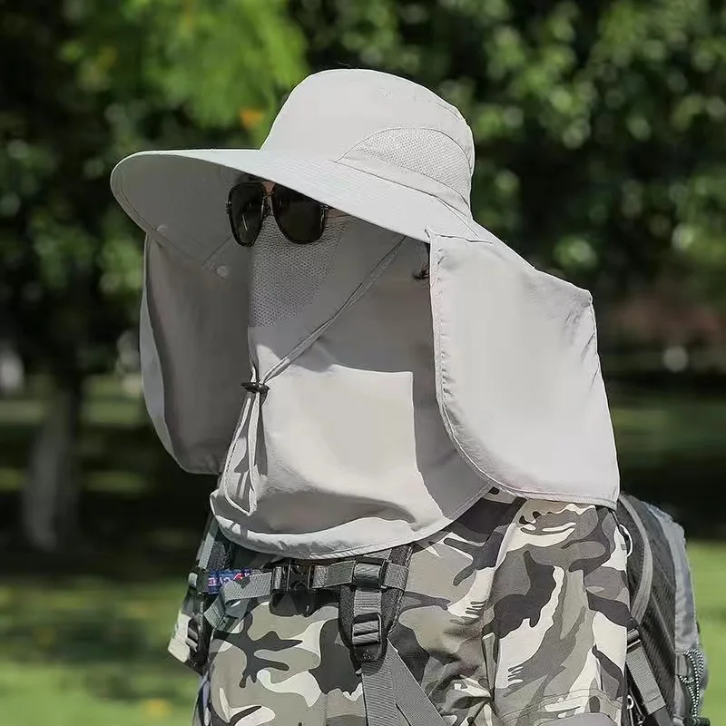 Fishing Hat Fisherman Hat Sunscreen Mosquito Repellent Breathable Hiking Sun Hat Face Covering Detachable UV Resistant Shawl Hat Quick Drying