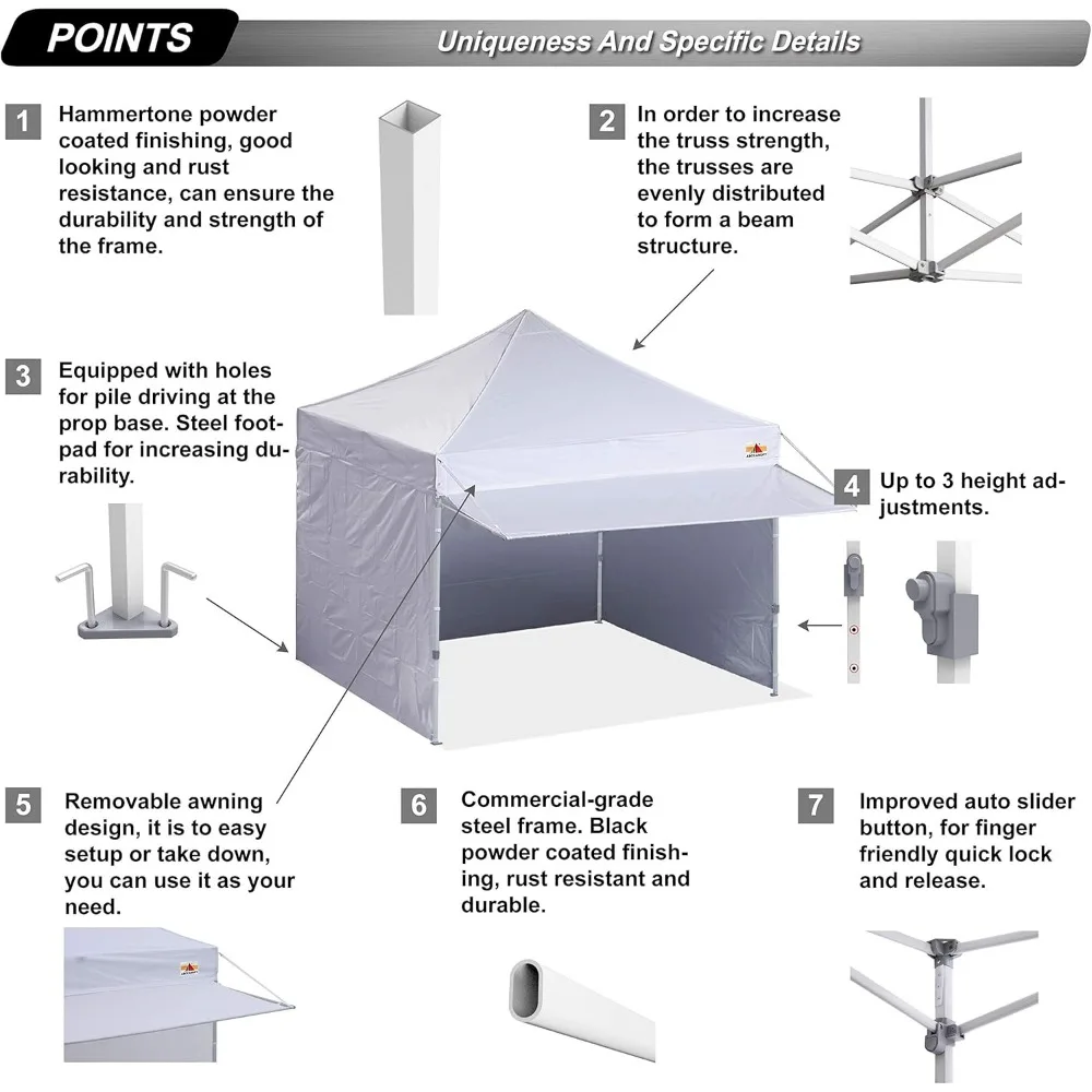 ABCCANOPY up Canopy Tent with Awning and Sidewalls 10x10 Market -Series, White