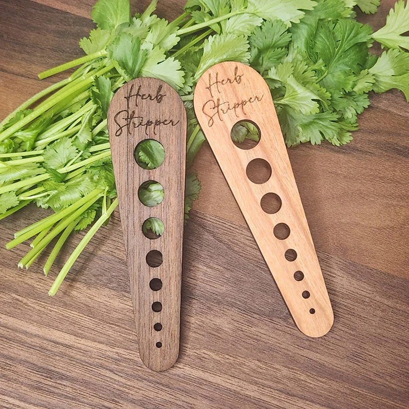 Herb Stem Remover Wooden Herb Stripper For Kale Collard Greens Curved Edge Multi-holes Kitchen Gadget Thyme Basil Leaf