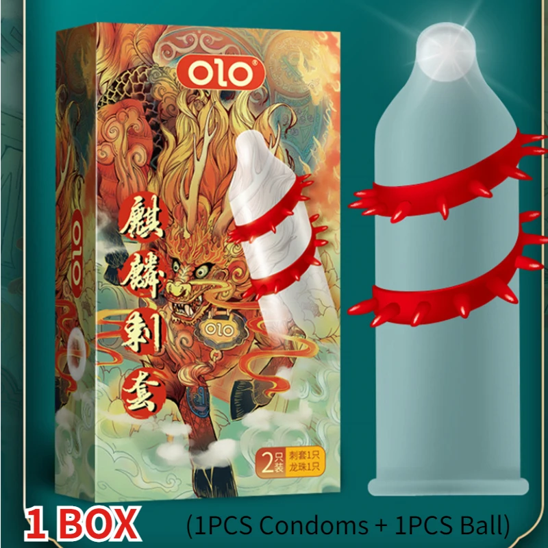 1 Box OLO Sex Fun Spiked Condoms Sex Toys For Men 18+ Ultra-Thin Condoms G-Spot Stimulation Penis Sleeve With Ball Adult Sexshop