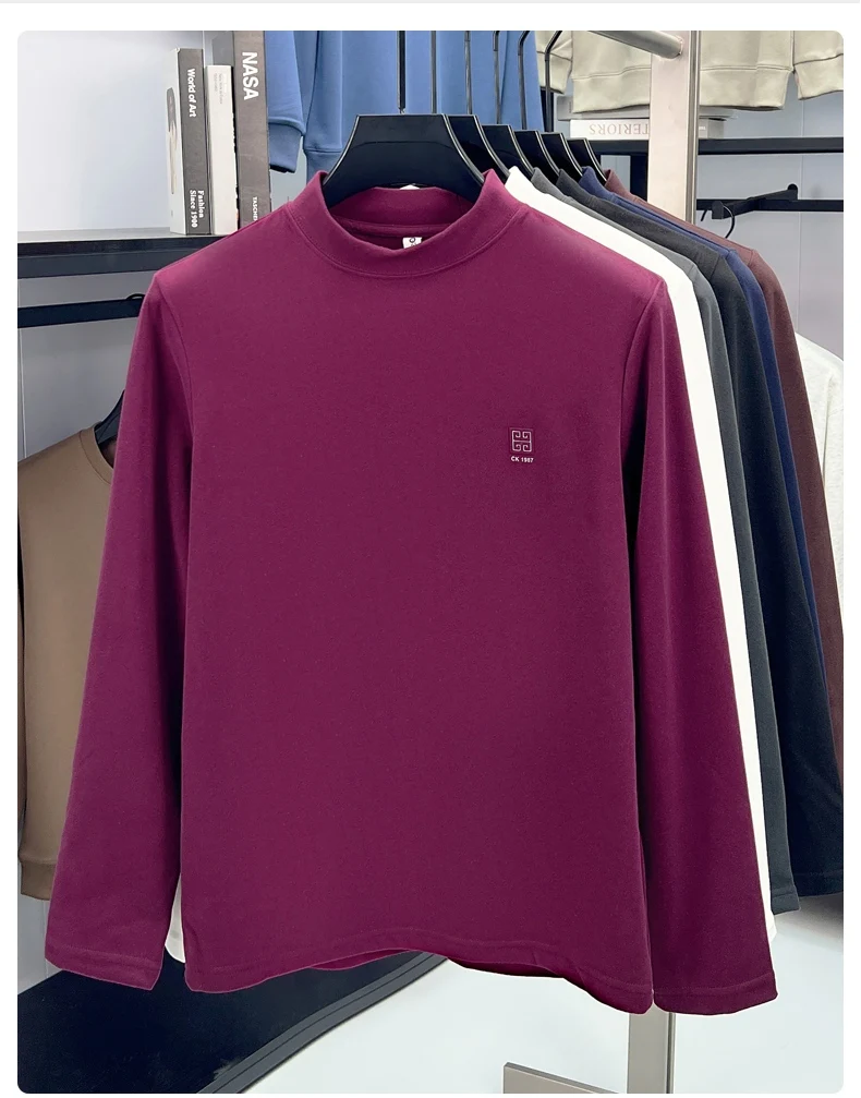 Modemarke geprägter Herren-Pullover mit halbhohem Halsausschnitt, Herbst, neuer lässiger Pullover, luxuriöser Samt-Komfort, warmes Langarm-T-Shirt – Detail 19
