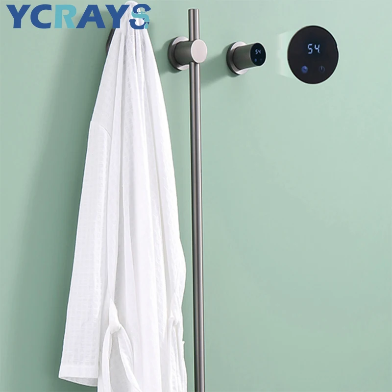 Carbon Fiber Vertical Electric Heated Towel Rack electric towel rack YCRAYS Hidden Black Bathroom Bath Gray Dryer Rail Warmer Wifi Touch Control
