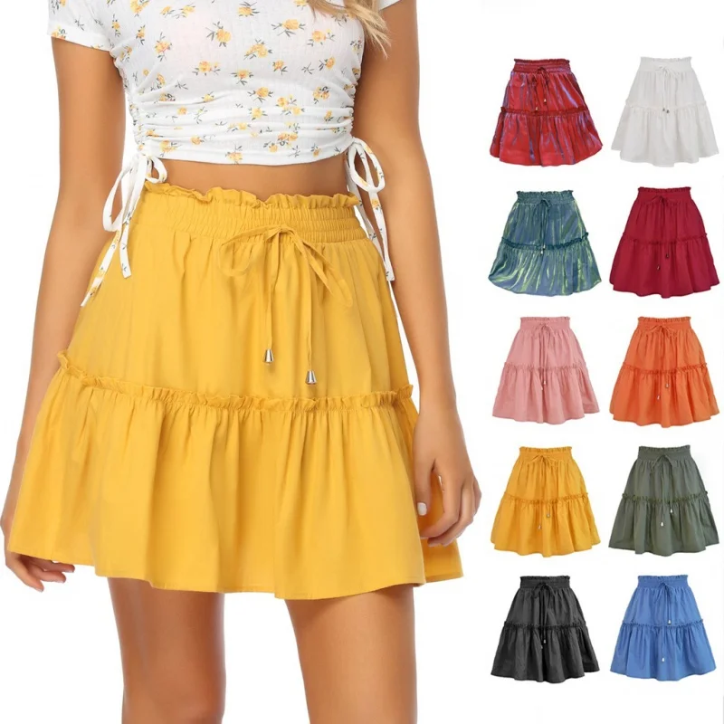 

Women Casual High Waist Elastic Solid Color Skirt