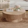 31.5'' Natural Coffee Table Modern Handcraft Drum Round Circle Wooden Solid Wood Veneer Tea Table for for Living Room Apartment 6