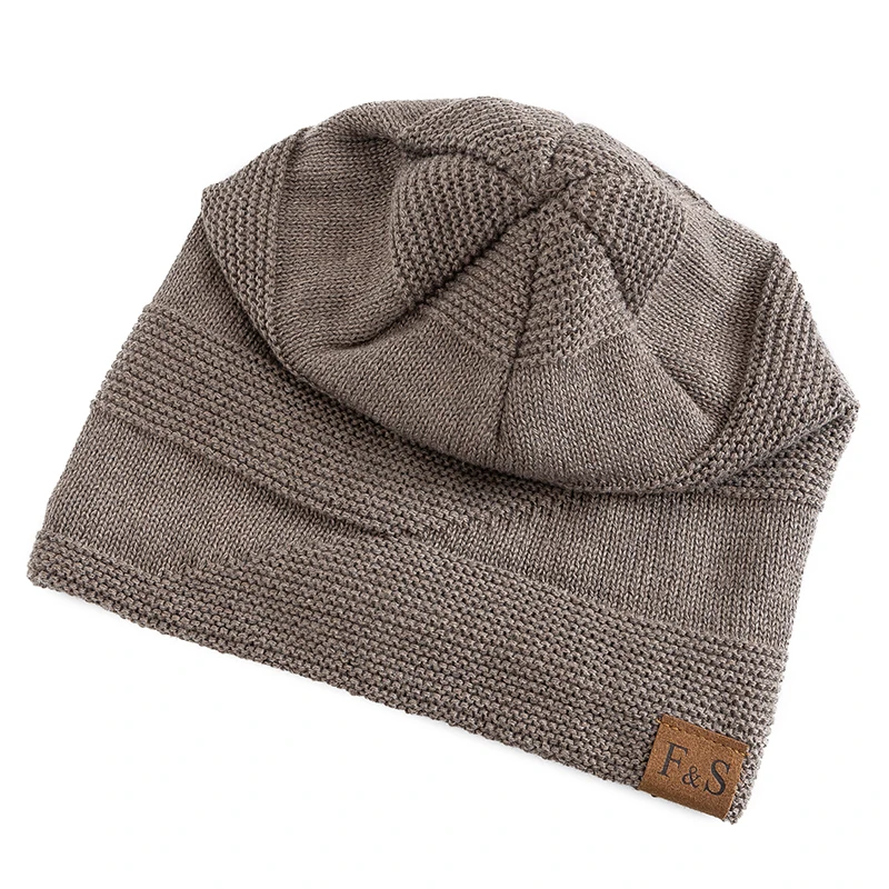Unisex Slouchy Hats Add Fur Lined Men And Women Warm Beanie Cap Label Decor...