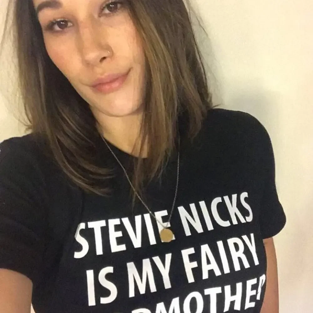 

Short Sleeve Print Clothing Women's T-Shirt Women Stevie Nicks Top Fleetwood Mac Shirt Stevie Nicks Is My Godmother Graphci Tee