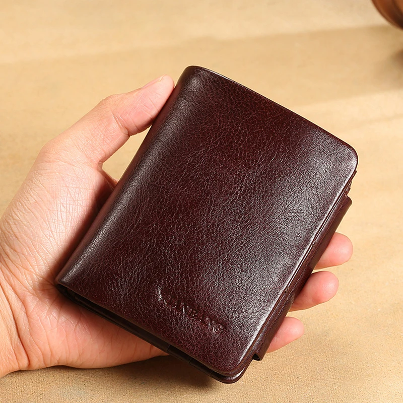 

New Wallet Men's Vertical Top Layer Cowhide Zipper Change Slot Large Capacity Short Leather Wallet