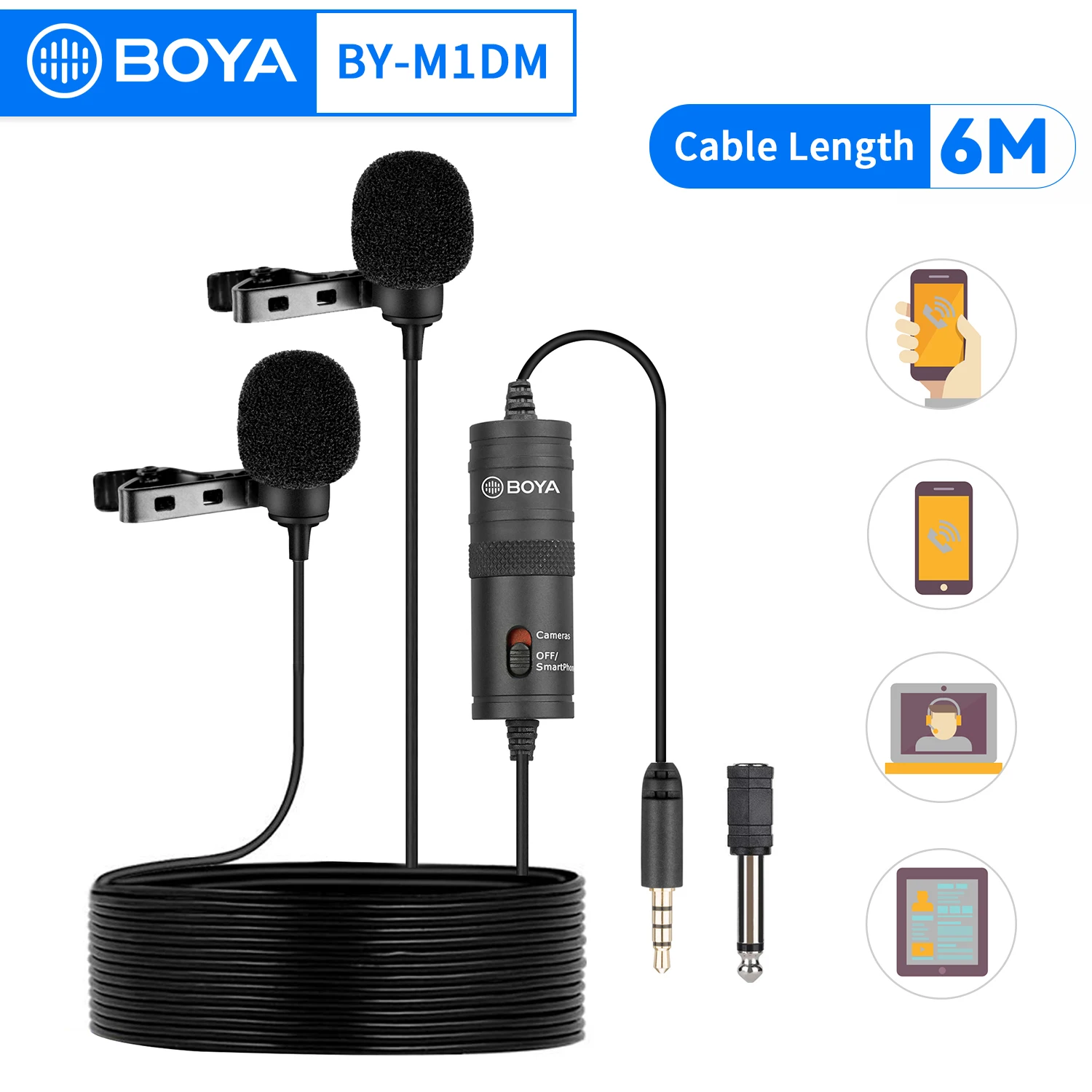 Двойной петличный микрофон BOYA BY-M1DM 3 5 мм конденсаторный с креплением на лацкане