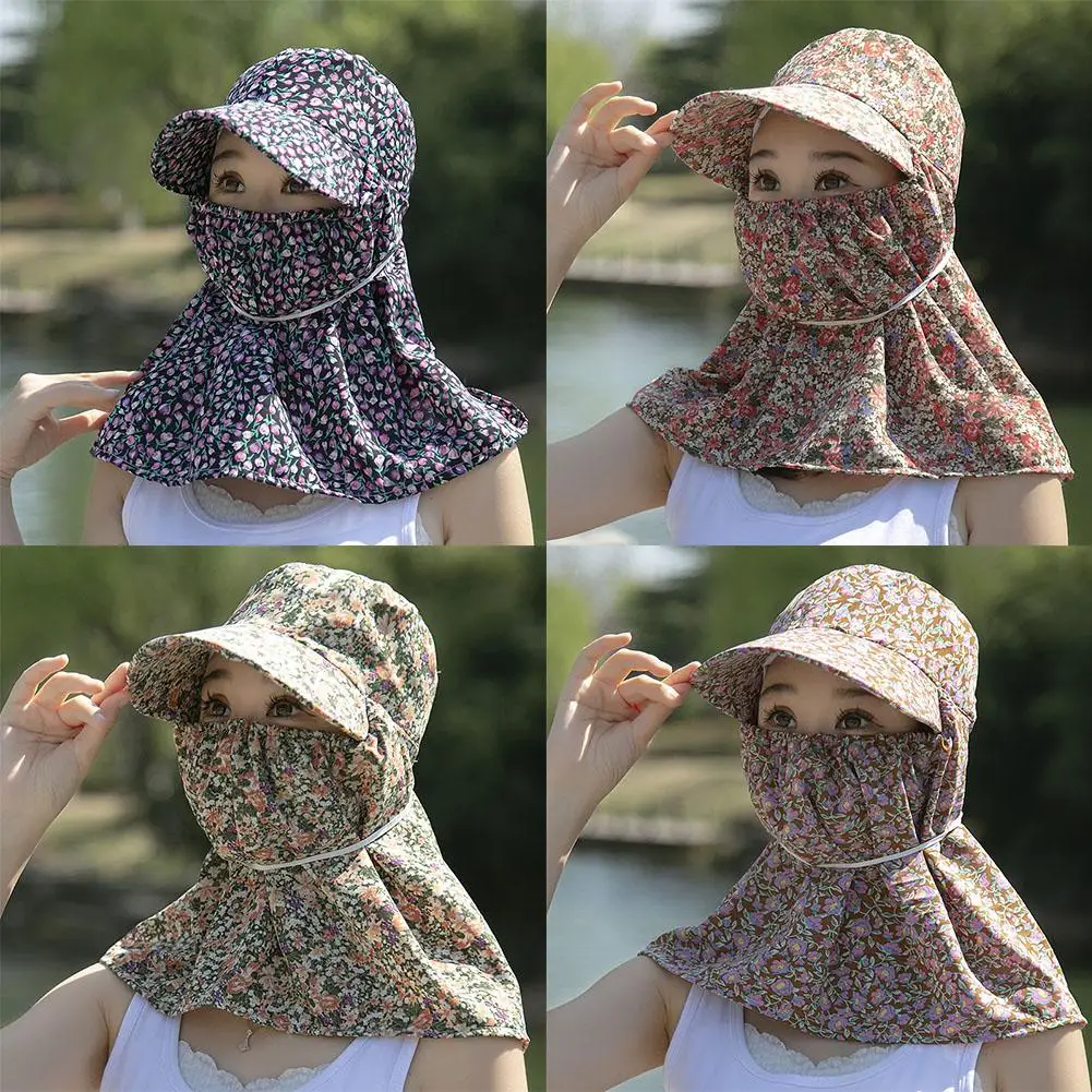 

Floral Women Sun Hat Sun Protection Face Mask Sunscreen Mask Neck Hat Bucket Picking Protection Hat Ladies/Girls Neckline T X8P3