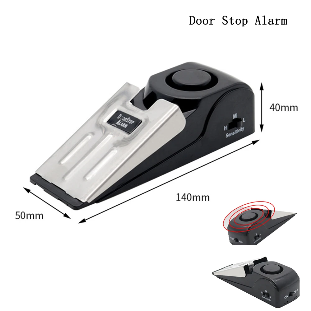 

Door Stopper Alarm 120dB Anti-theft Burglar Stop System Security Home Wedge Shaped Door Stop Stopper Alarm Block Blocking System