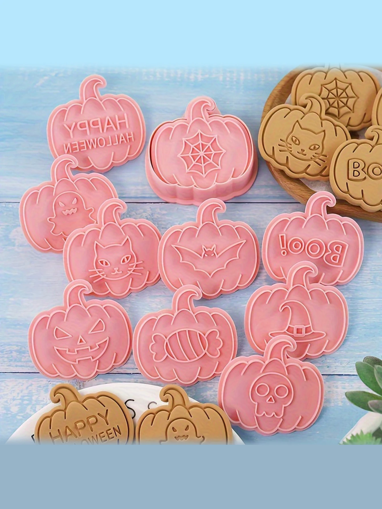 cookie mould 10Pcs/Set halloween cartoon pumpkin head funny expression cutting mold flipping sugar press baking tool