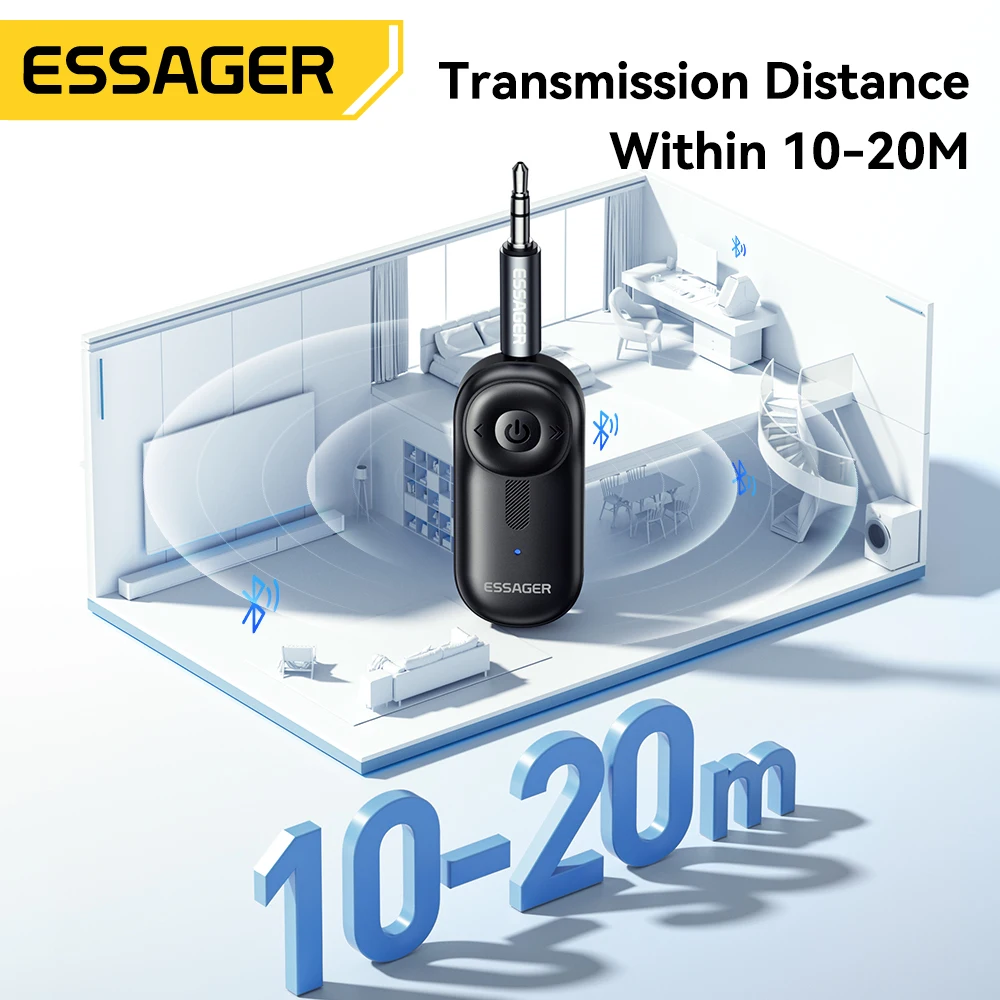 Essager Bluetooth Car Receiver Adapter 3.5mm AUX Jacks for Car Speakers Audio Music Receiver Hands Free Bluetooth 5.3 Adapter