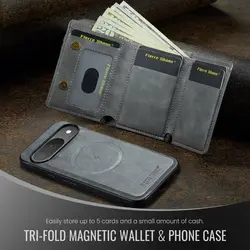 Magnetic Detachable Leather Wallet Phone Stand with Wireless Charging Capability - Google Pixel 11 (Gray)