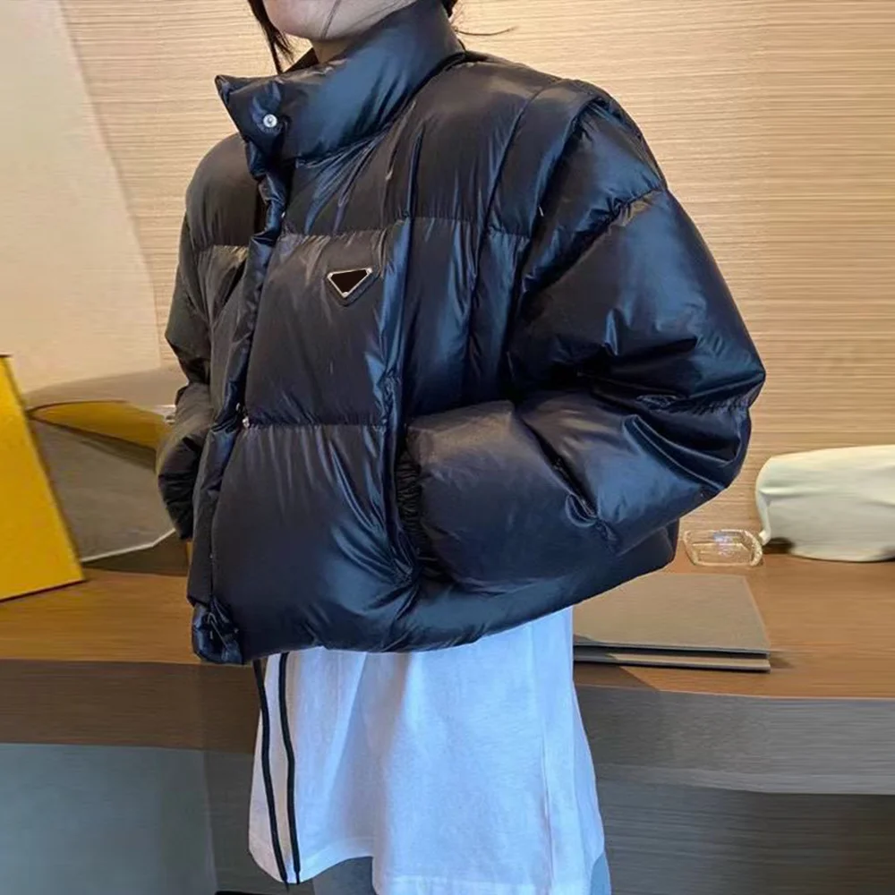 

Women's Winter Jacket 2023 Autumn/Inter P Family Triangle Metal Label Detachable Sleeves Long Sleeves Down Cotton Coat Vest