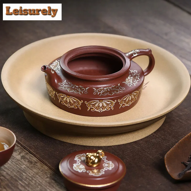 200ml Yixing Purple Clay Teapots Handmade Gold Drawing Huating Pot Raw Ore Red Leather Dragon Mud Kettle With Strainer Zisha Tea