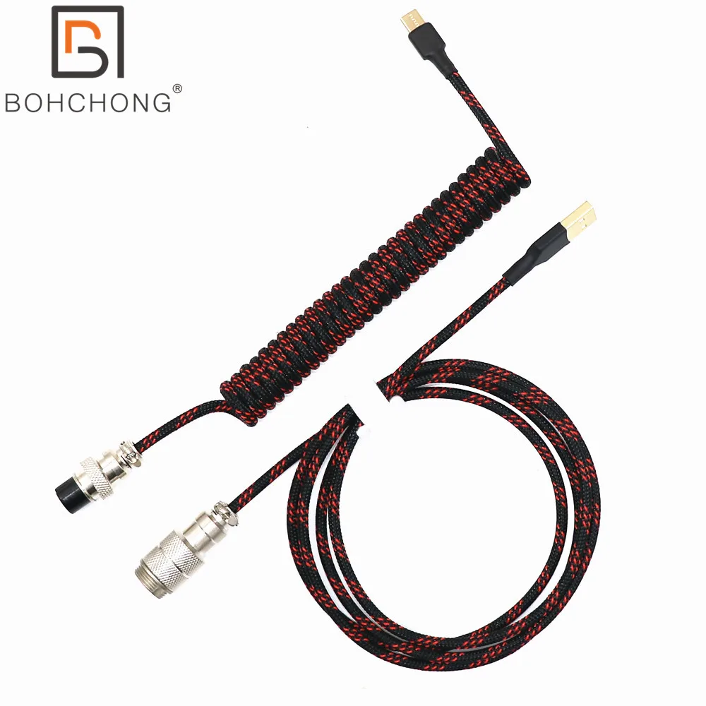 Cabo Enrolado Feito à Mão de Usb tipo c do Teclado da Bobina Mais Grosso l Forma Única Camada Sleeved Colorido Fosco Gx16 Elástico Cabo - Imagem 2