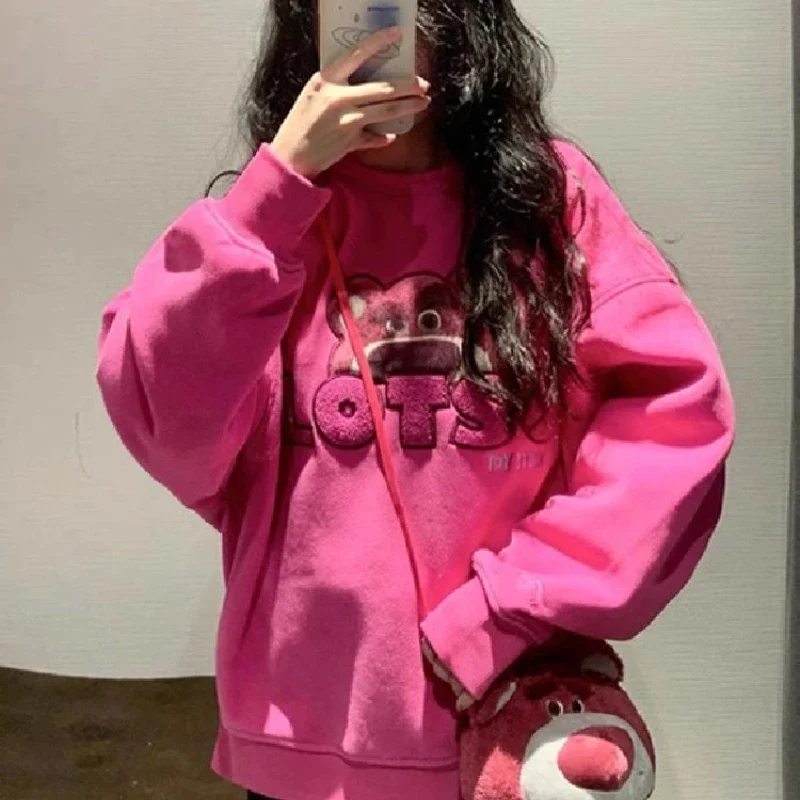 Disney Lotso Sweatshirts Y2K Cartoon Fashion Woman's Casual Printed Hooded Sweatshirt Autumn Winter Warm Loose Outdoor Tops Gift 4