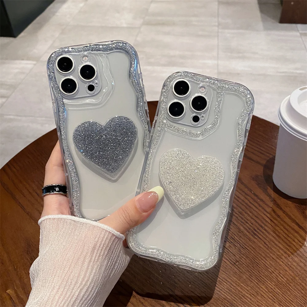 Coque téléphone cœur pailletée avec support pour iphone pro max_voghion.com