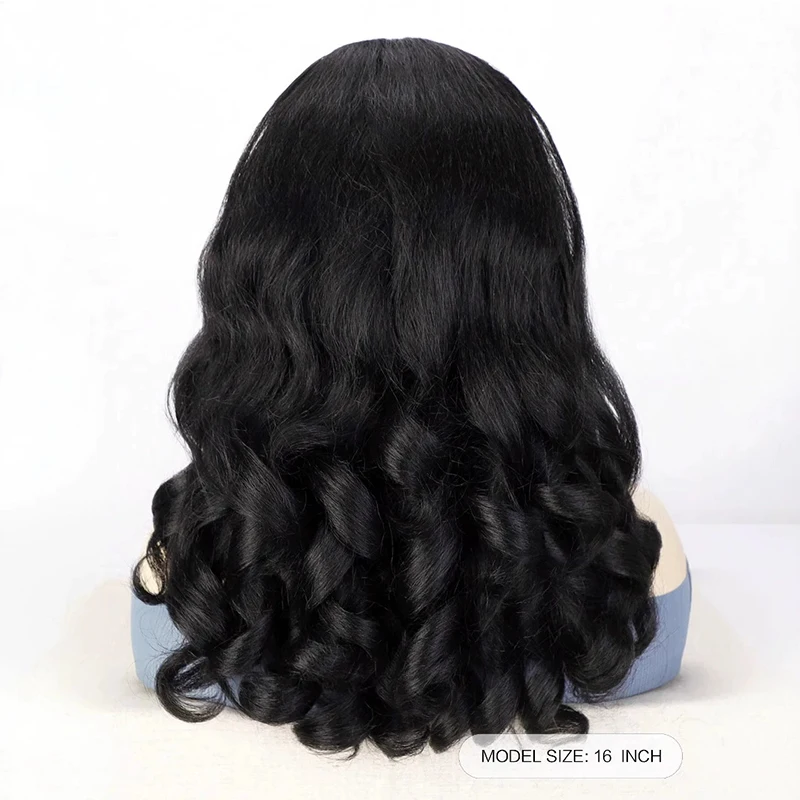 Drawstring Ponytail Extensions Synthetic 16Inch Curly Wavy Pony Tails Fluffy Natural Looking Hairpiece for Women Daily Use Black clip in ponytail hair extension synthetic ponytail synthetic hair accessories clip in ponytail extensions