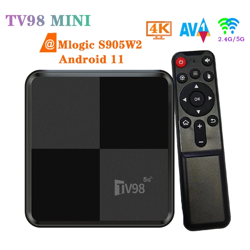 Tv98Mini Tv Box 2G + 16G S905W2 2.4G E 5G Wifi 4K Android 11 Smart Tv Box Tv98 Lettore Multimediale
