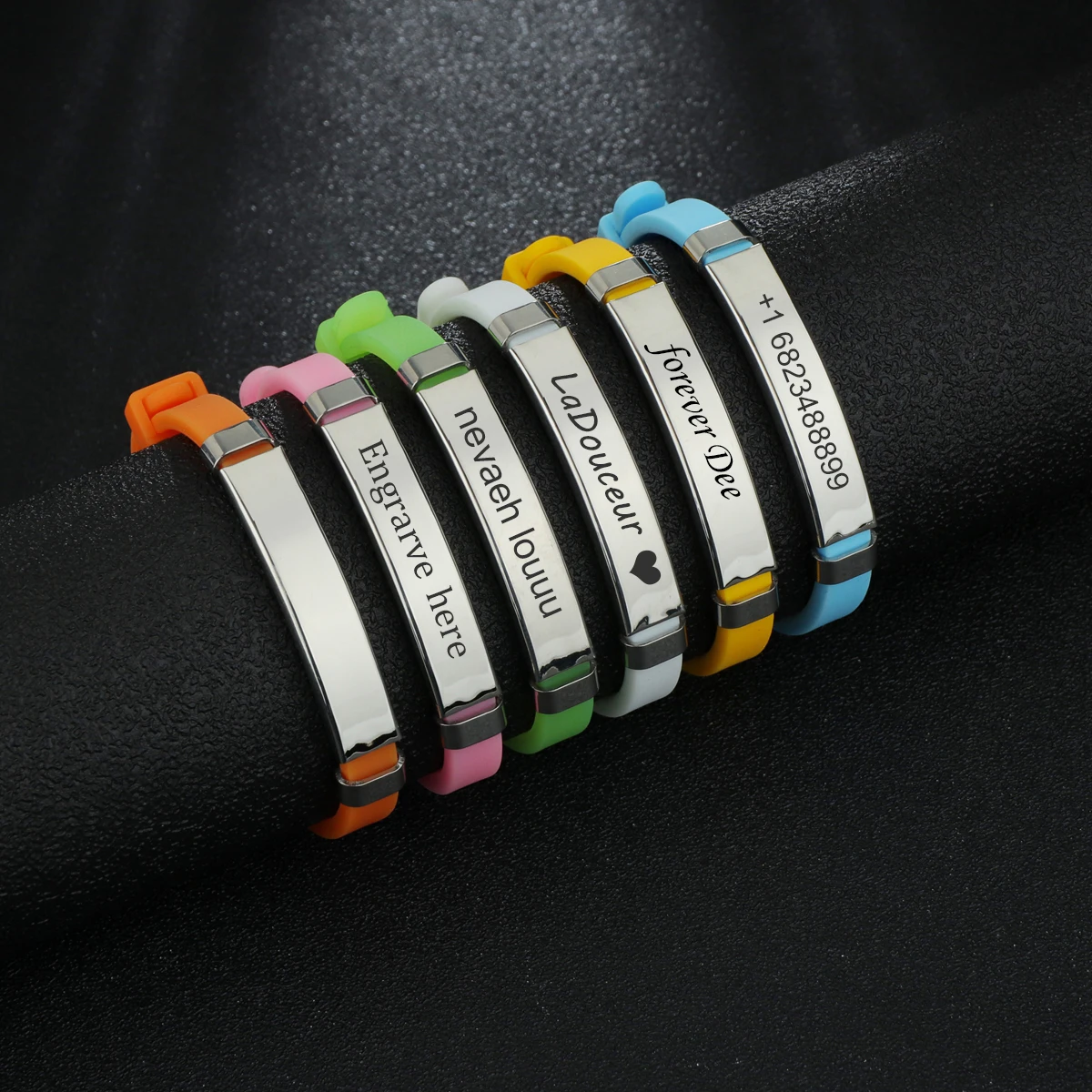

Engrave Name ID Children's Bracelet for Kids Baby Secure Soft Silicone Stainless Steel Personalized Identity Bangle Jewelry Gift