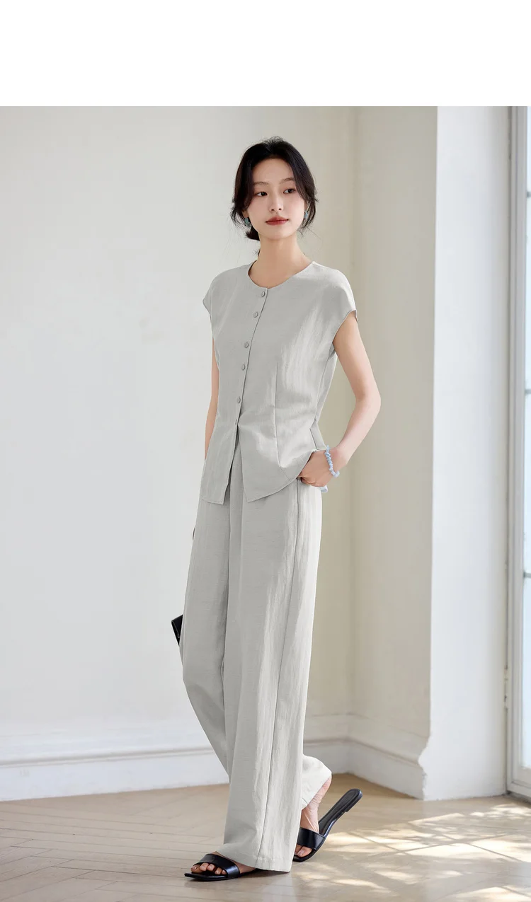SENTUBILA Women's Linen Trouser Suit Summer Two Pieces Matching Set Women Button Shirt Straight Pant Sets 2026 Outfits 152ZA0094