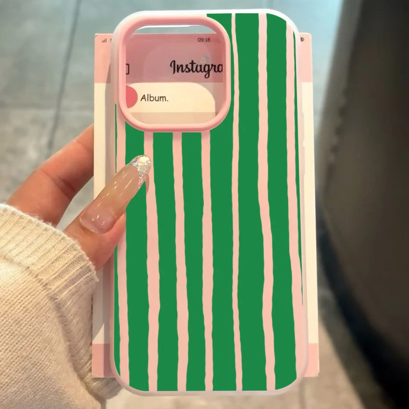 Green Striped 2-In-1 Design Simple Phone Case