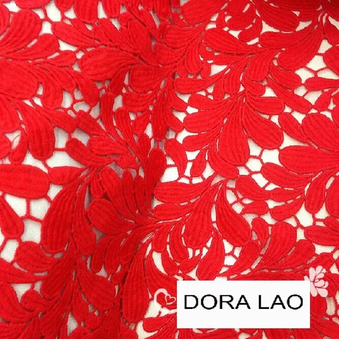 

Clean sale! 120cm wide red milk silk embroidery leaves water soluble three-dimensional flower lace fabric 2 meters