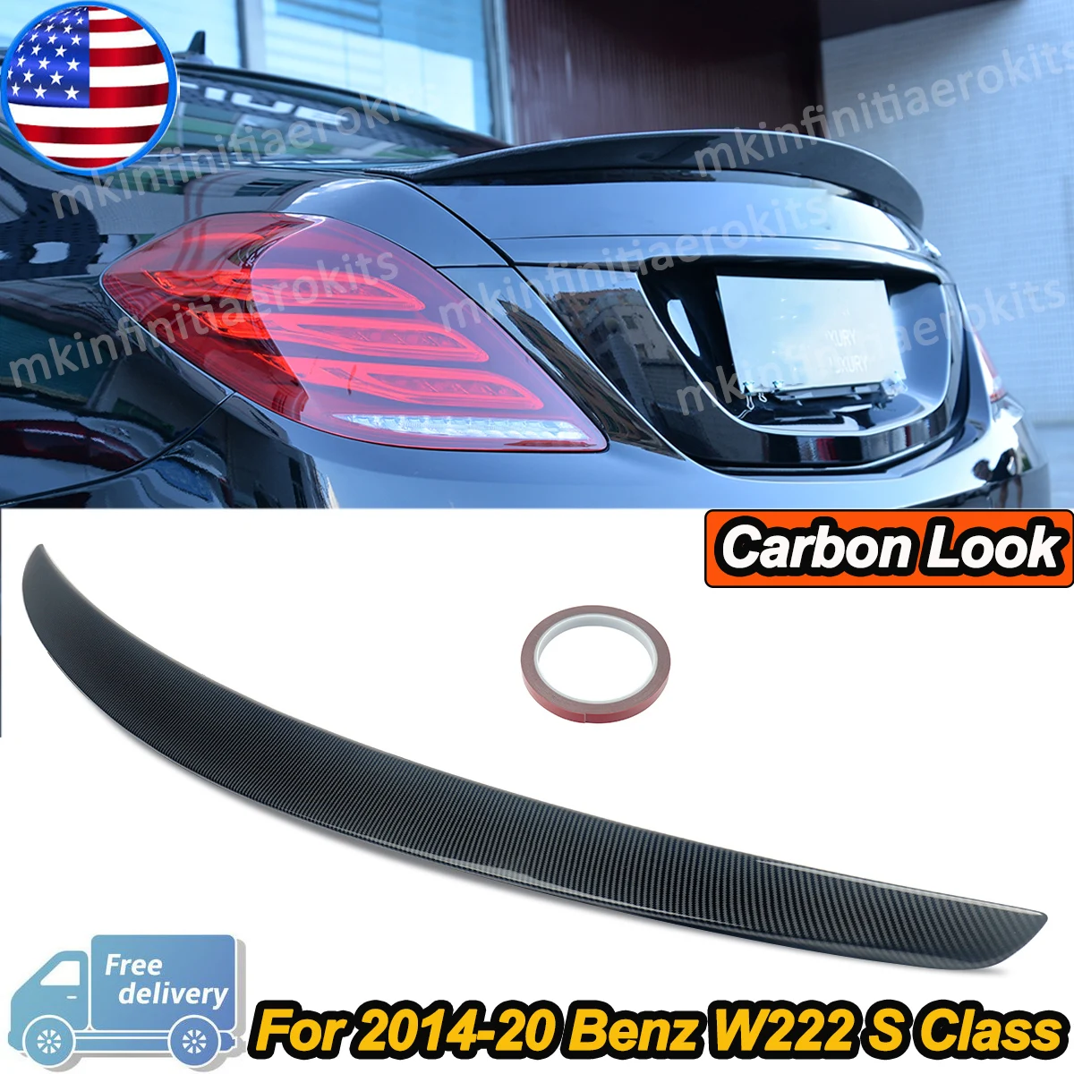 Dla MERCEDES S CLASS W222 S350 S450 S560 S600 Sedan 2014-2020 TYLNY SPOILER KLAPY BAGAŻNIKA STYL AMG WYGLĄD WŁÓKNA WĘGLOWEGO Tylny Spoiler Klapa Bagażnika