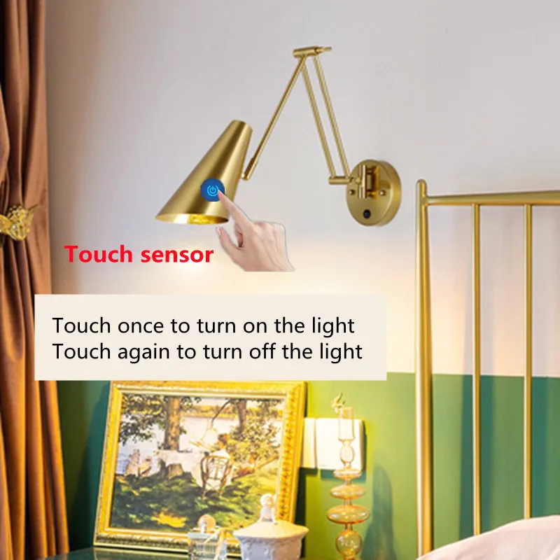 LED Wall Lamps Modern Adjustable Swing Long Arm Internal Touch Sensor Switch Household Bedside Lighting Decor Sconce Lights led light led wall lamp wall light