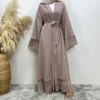 Mode mousseline de soie Abaya Kimono dubaï musulman Cardigan Abayas femmes Robe décontractée femme Islam vêtements avec ceinture