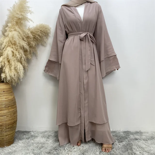 Mode mousseline de soie Abaya Kimono dubaï musulman Cardigan Abayas femmes Robe décontractée femme Islam vêtements avec ceinture