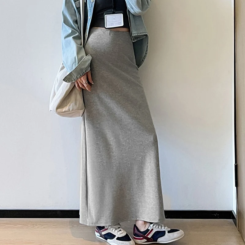Elegant High Waist A-Line Maxi Skirt - Women's Versatile Autumn/Winter Midi Skirt