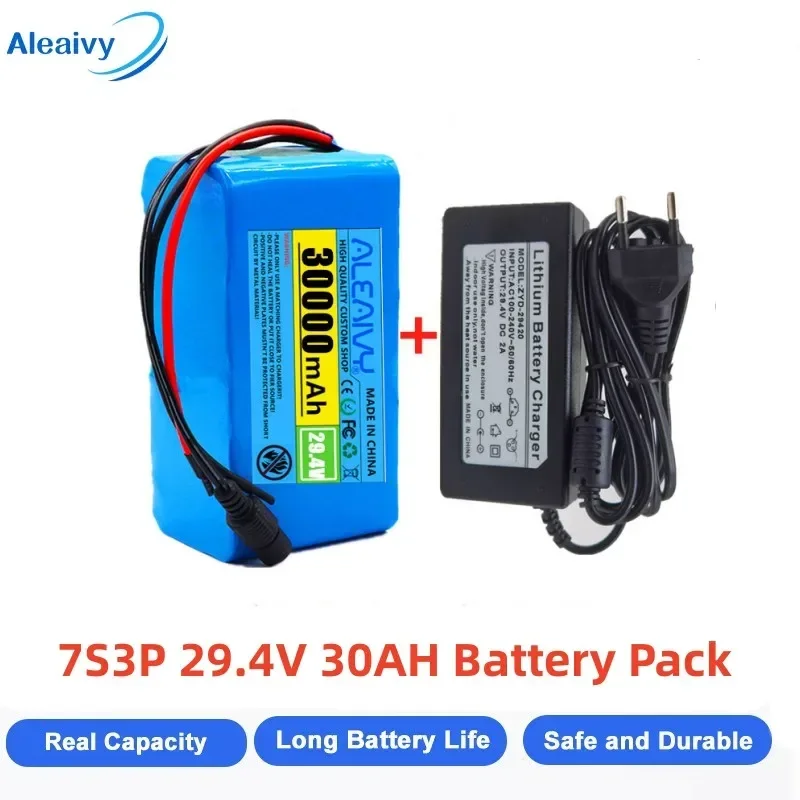 

NEW 24V 30Ah 7S3P 18650 Li-ion Battery Pack 29.4V 30000mAh for Electric Bicycle Moped/Lithium Ion Battery Pack+2A Charger