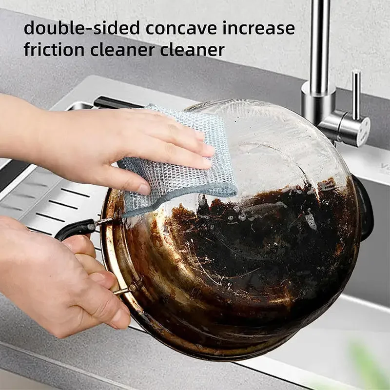 Cleaning Cloth Dish Cleaning Cloth Microfiber Dish Cloth Dish Cloth Towel Cleaning Cloth Double Sided Iron Scrubber Stick Scraper Magic Cleaning Cloth Dish Washing Towel Metallic Silver Steel Wire Rags Wipes 1-20pcs