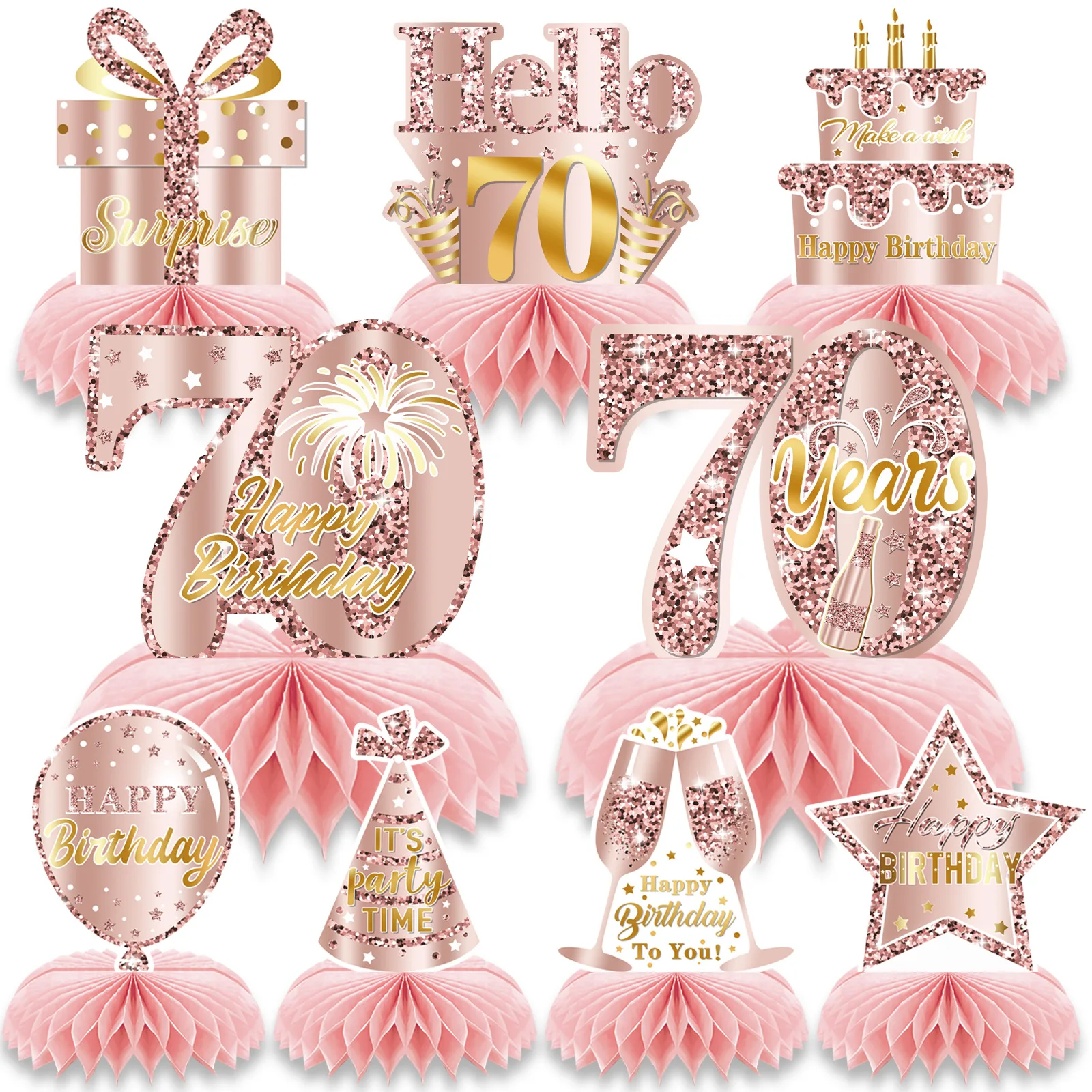 1Set Rosa Gold 18/30/40/50/60/70/80/90th Jahre alt Desktop Waben Ornamente Foto Requisiten für Mädchen Alles Gute zum Geburtstag Party Decor – Detail 12