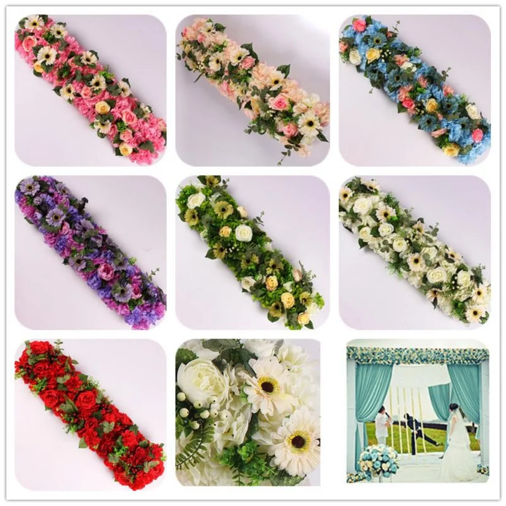 

6pcs 100x25cm Wedding Arch Flower Row and Backdrop Home Part Table Decorative Row Wholesale Artificial Flower Wall High Quality