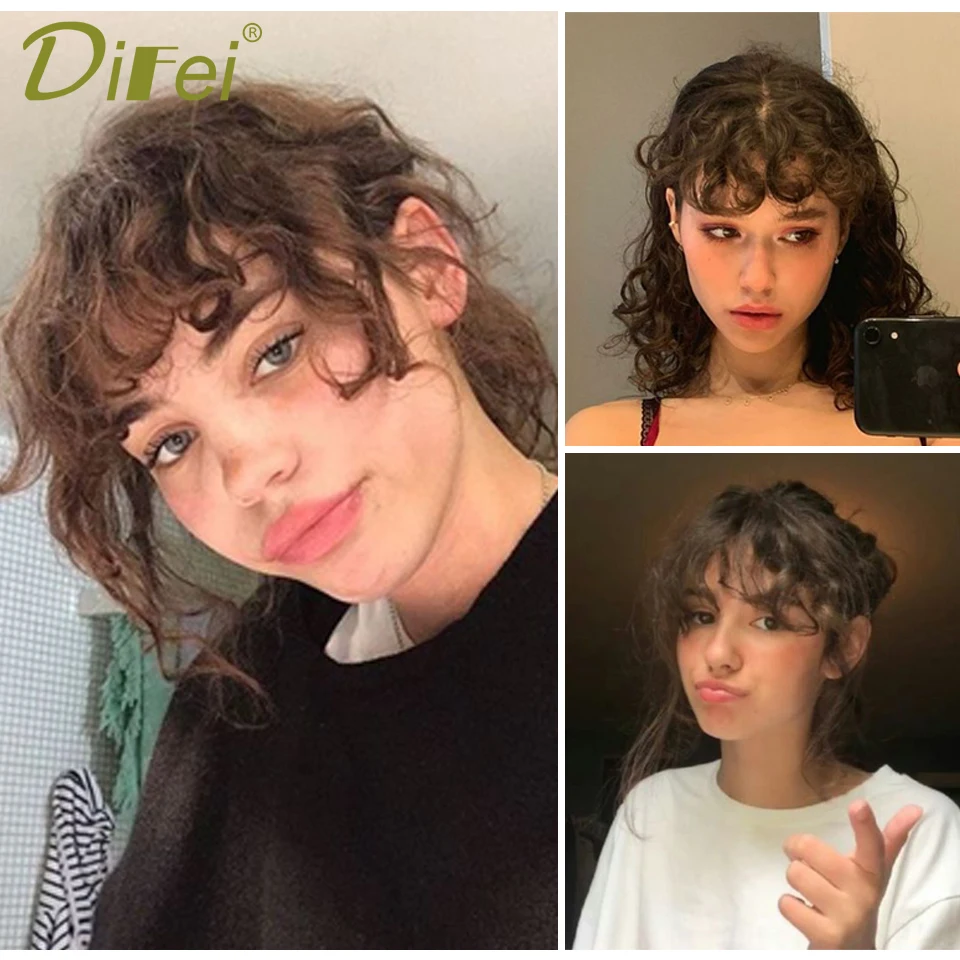 DIFEI 여성용 합성 가발 앞머리 가발, 자연스러운 이마 에어 컬, 페이크 앞머리, 심리스 푹신한 양모 롤 앞머리