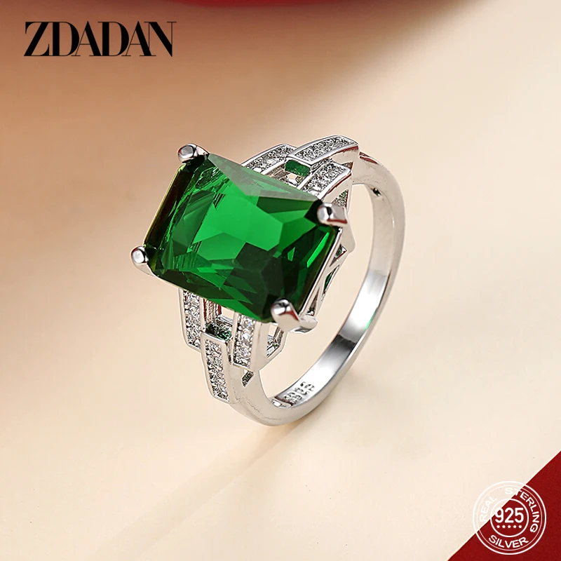 ZDADAN Anillos de plata de ley 925 con dijes de esmeralda para mujer, joyería de boda a la moda