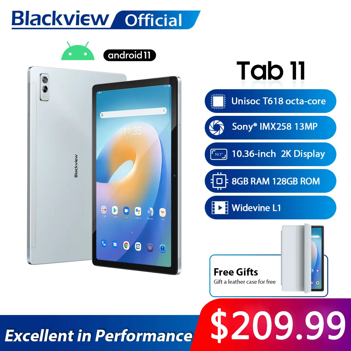 Планшет Blackview Tab 11 на Android восемь ядер экран 10 36 дюйма 8 ГБ + 2000 Гб | Компьютеры и офис
