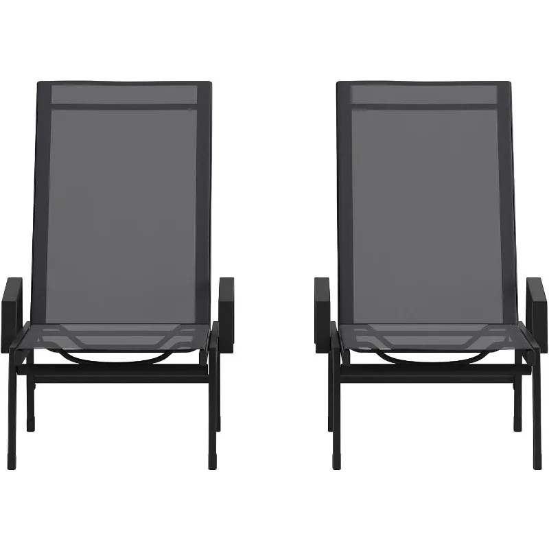 

Brazos Set of 2 Adjustable Chaise Lounge Chairs with Arms, All-Weather Outdoor Five-Position Recliners