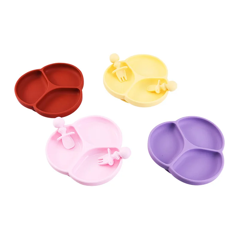 3Pcs Silicone Tableware Set Simple Dinner Plate Fork Spoon Safe Non-Slip Baby Food Tableware  Set 4